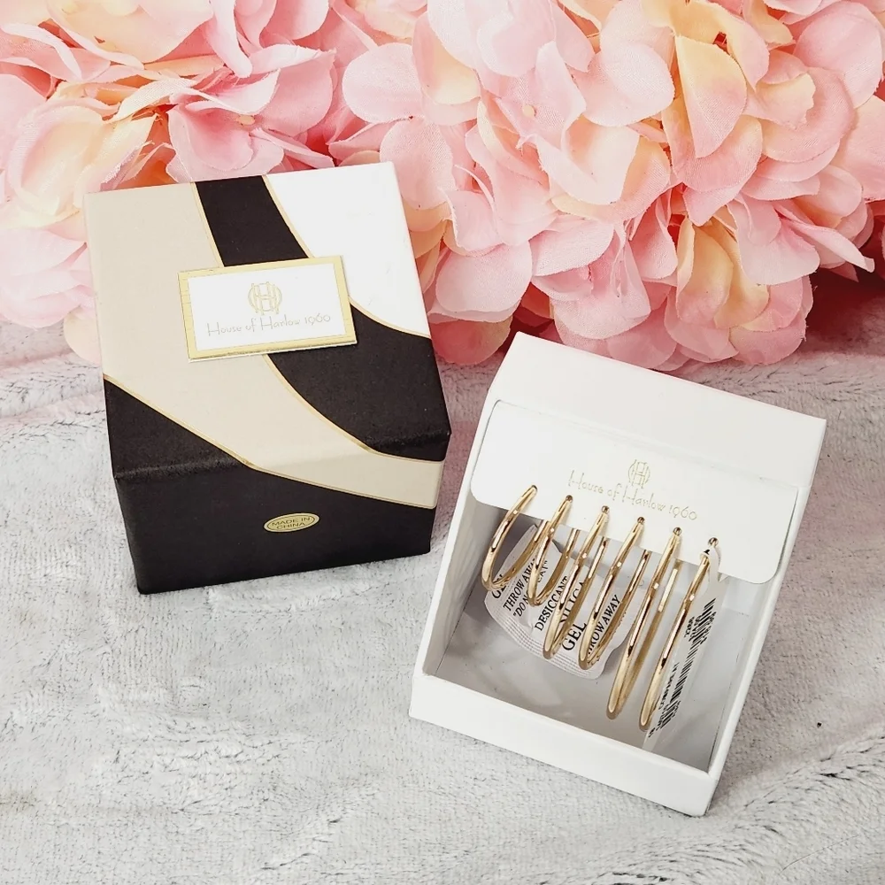 𝅺House of Harlow 1960 3 Separate Brass Gold Plated THIN Hoop Sets S, M & L